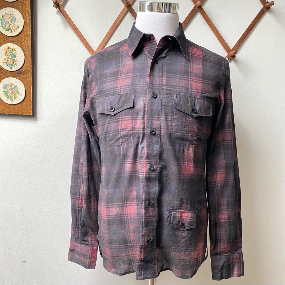 Galliano Plaid Three Pocket Button Down Shirt